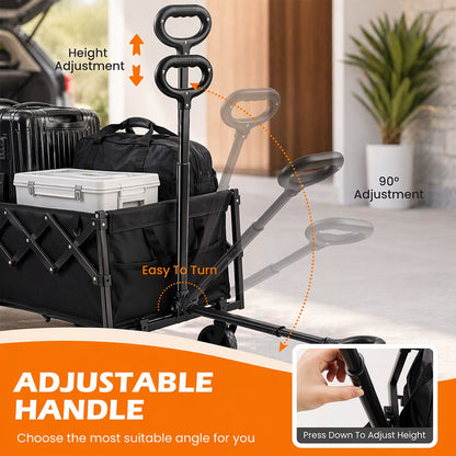 Collapsible Wagon Pet Cart with Wheels – Foldable Grocery Dog & Cat Cart for Garden, Shopping, Camping & Sports | Heavy-Duty Frame for Pets & Gear | Black