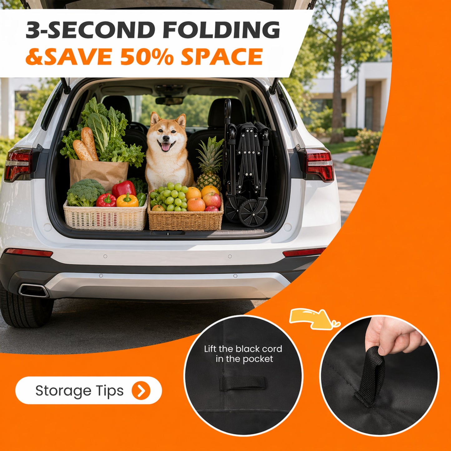 Collapsible Wagon Pet Cart with Wheels – Foldable Grocery Dog & Cat Cart for Garden, Shopping, Camping & Sports | Heavy-Duty Frame for Pets & Gear | Black
