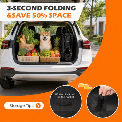 Collapsible Wagon Pet Cart with Wheels – Foldable Grocery Dog & Cat Cart for Garden, Shopping, Camping & Sports | Heavy-Duty Frame for Pets & Gear | Black