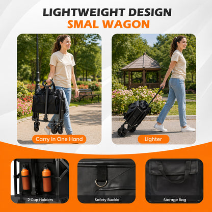 Collapsible Wagon Pet Cart with Wheels – Foldable Grocery Dog & Cat Cart for Garden, Shopping, Camping & Sports | Heavy-Duty Frame for Pets & Gear | Black