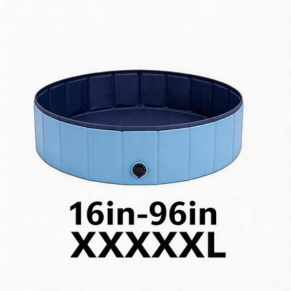 Foldable Dog Pool 48" × 12" – Hard PVC Pet Swimming Pool with Built-In Drainage | Lightweight Summer Cooldown Bath for Small & Medium Dogs | Deep Blue