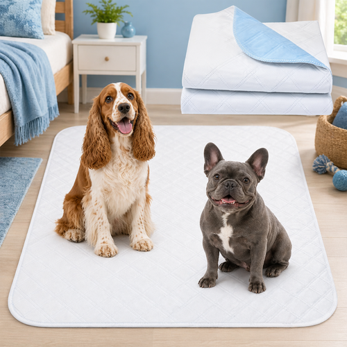 Washable Pee Pads for Dogs 2-Pack – Reusable Puppy Training Pads, Waterproof Super Absorbent Whelping Pads | Eco-Friendly Dog Pee Pads for Crate, Bed & Potty Training | Blue/White