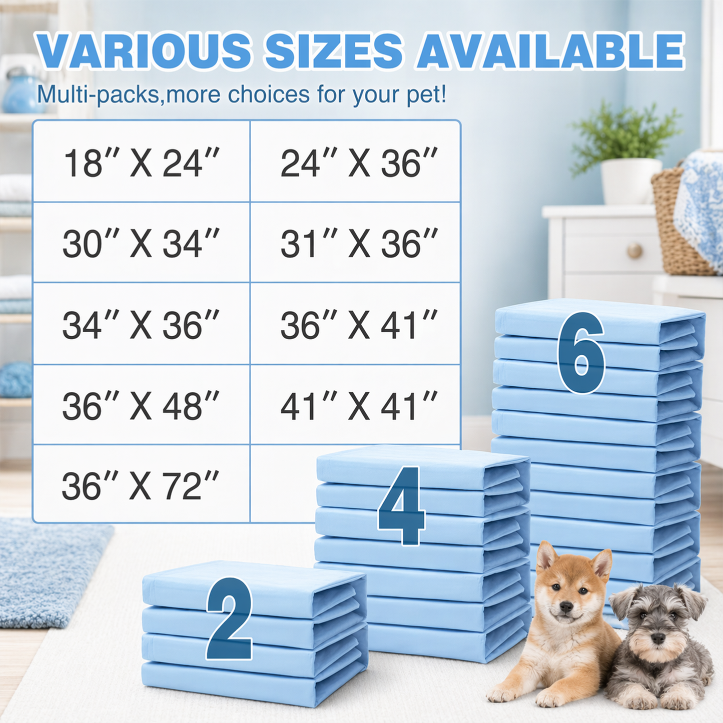 Washable Pee Pads for Dogs 2-Pack – Reusable Puppy Training Pads, Waterproof Super Absorbent Whelping Pads | Eco-Friendly Dog Pee Pads for Crate, Bed & Potty Training | Blue/White