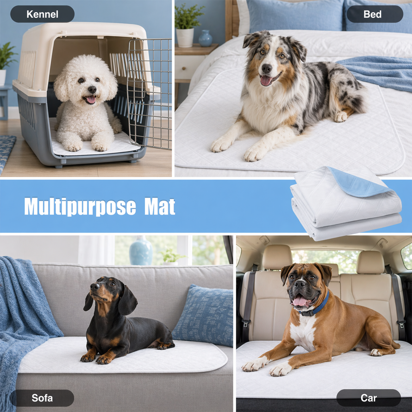 Washable Pee Pads for Dogs 2-Pack – Reusable Puppy Training Pads, Waterproof Super Absorbent Whelping Pads | Eco-Friendly Dog Pee Pads for Crate, Bed & Potty Training | Blue/White