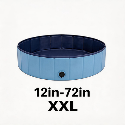 Foldable Dog Pool 48" × 12" – Hard PVC Pet Swimming Pool with Built-In Drainage | Lightweight Summer Cooldown Bath for Small & Medium Dogs | Deep Blue