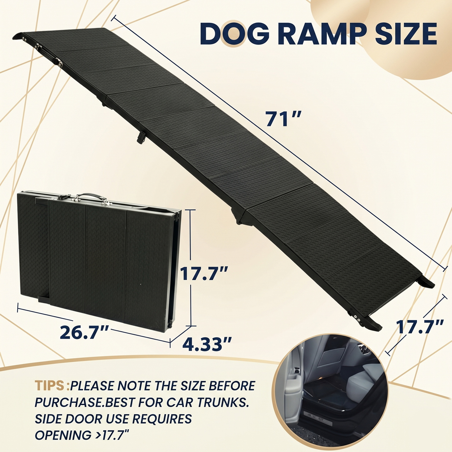 71" Long Folding Dog Ramp for SUV, Truck & Car – Non-Slip Textured Surface, Supports 350 lbs | Portable Pet Ramp for Large Dogs & Senior Joint Relief