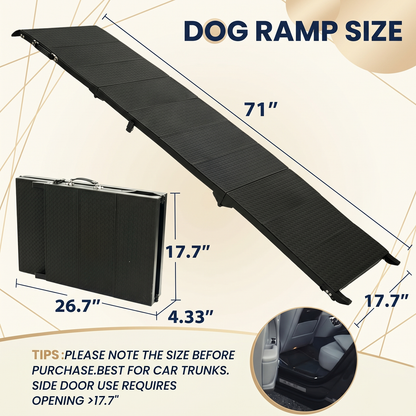 71" Long Folding Dog Ramp for SUV, Truck & Car – Non-Slip Textured Surface, Supports 350 lbs | Portable Pet Ramp for Large Dogs & Senior Joint Relief