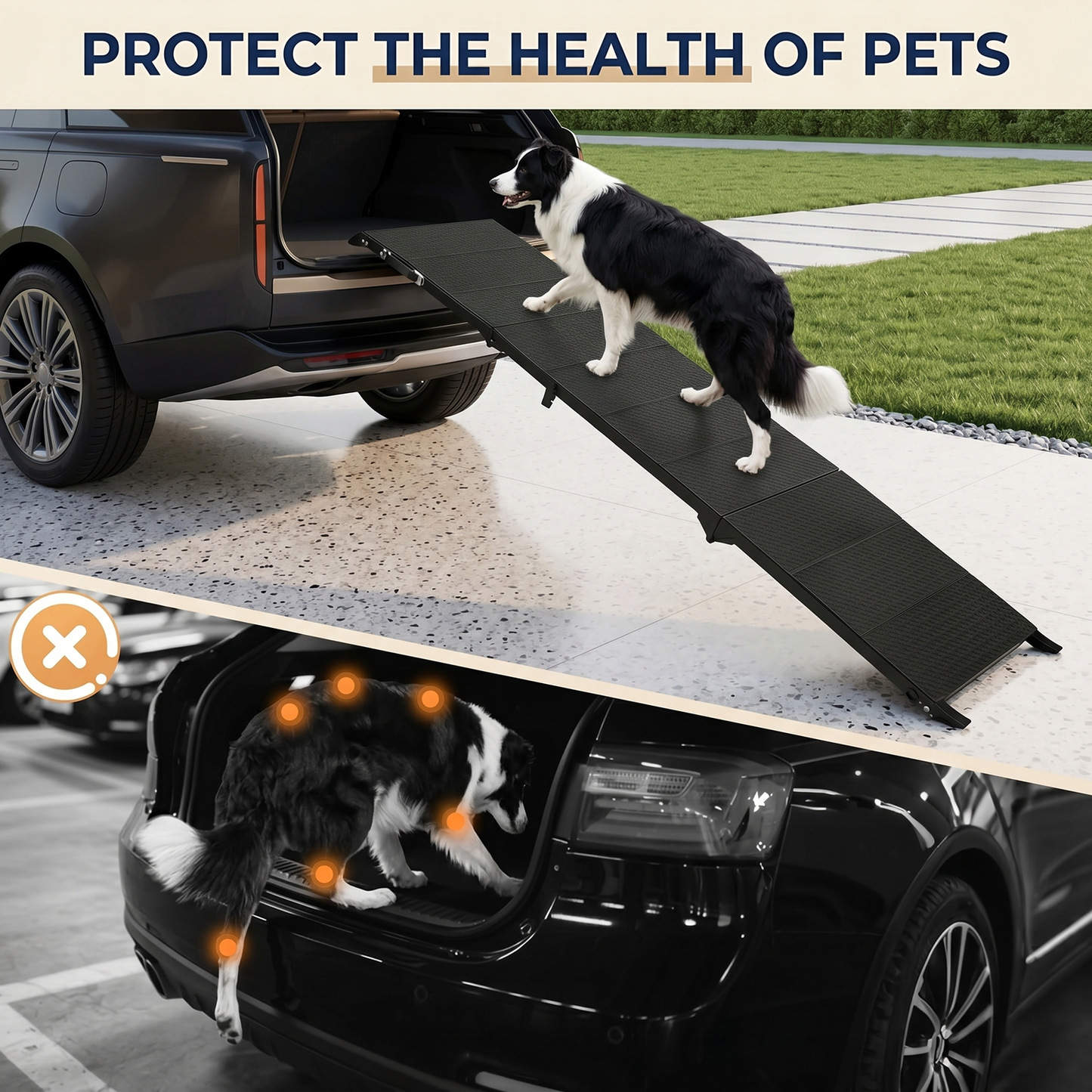 71" Long Folding Dog Ramp for SUV, Truck & Car – Non-Slip Textured Surface, Supports 350 lbs | Portable Pet Ramp for Large Dogs & Senior Joint Relief