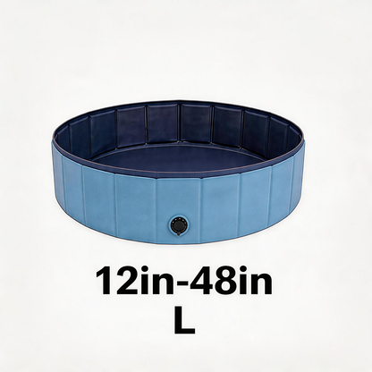 Foldable Dog Pool 48" × 12" – Hard PVC Pet Swimming Pool with Built-In Drainage | Lightweight Summer Cooldown Bath for Small & Medium Dogs | Deep Blue