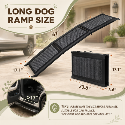 Collapsible Dog Ramp for Vehicles – Non-Slip Carpeted Surface, Portable Extended Pet Ramp for Cars, SUVs & Trucks | Supports up to 200 lbs | Ideal for Big Dogs & Senior Joint Relief
