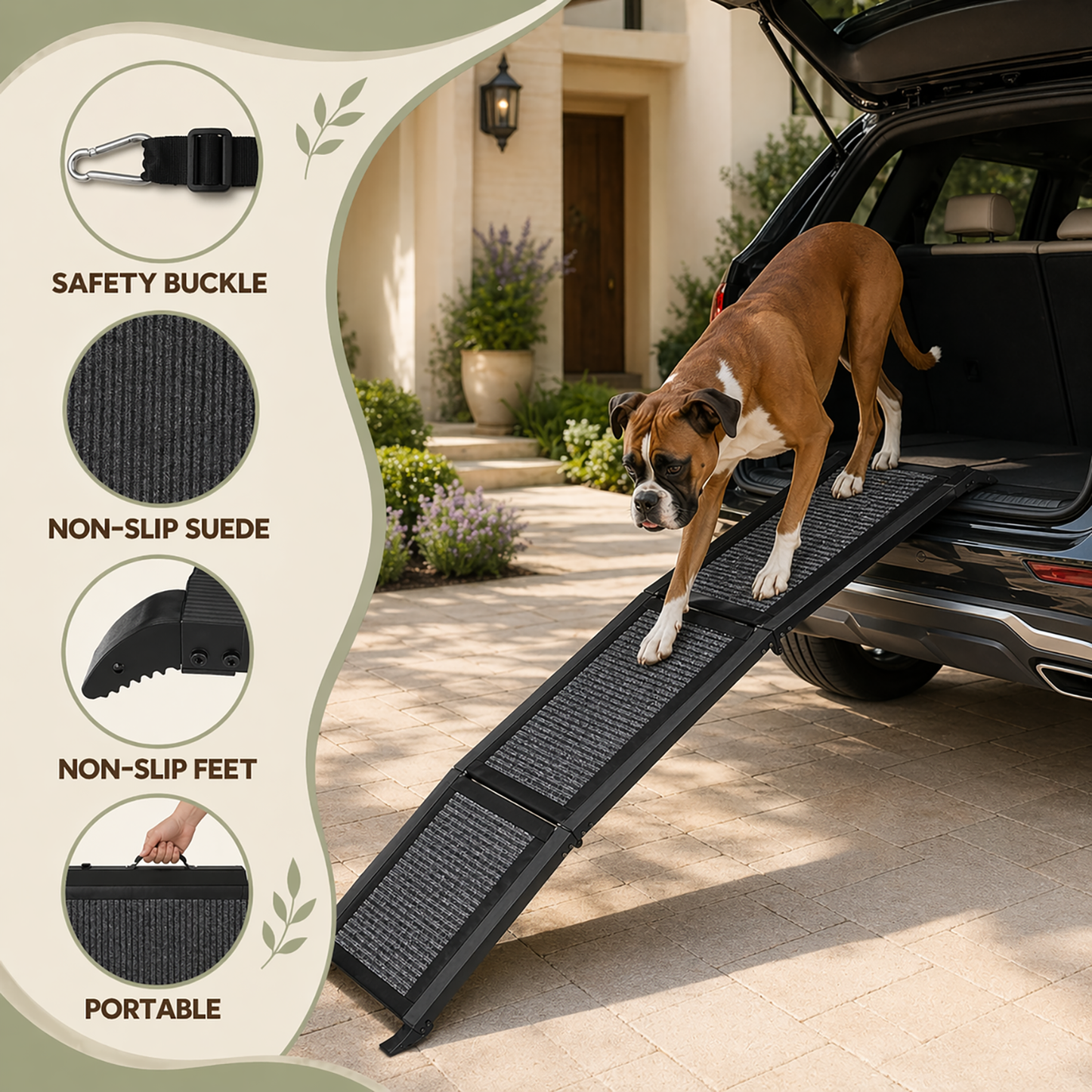 Collapsible Dog Ramp for Vehicles – Non-Slip Carpeted Surface, Portable Extended Pet Ramp for Cars, SUVs & Trucks | Supports up to 200 lbs | Ideal for Big Dogs & Senior Joint Relief