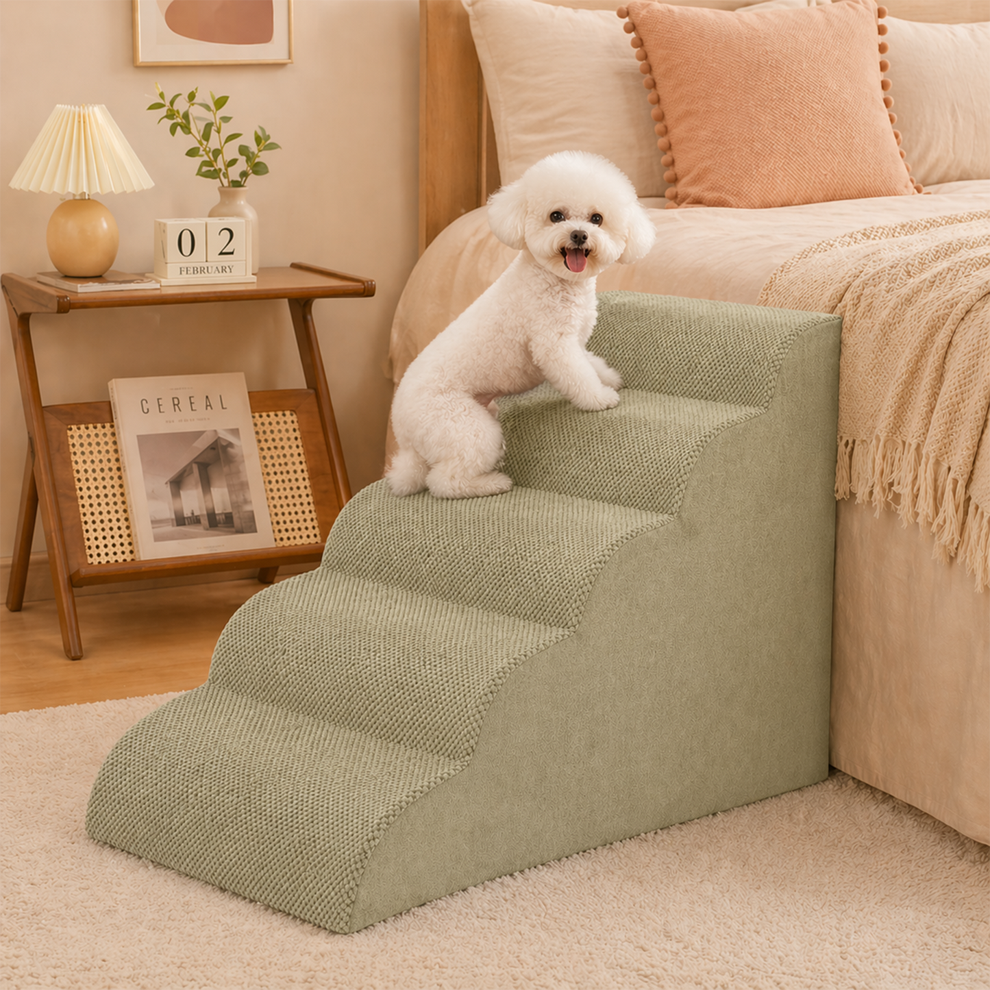 Extra Wide Foam Dog Stairs 5-Step – High-Density Foam Pet Steps with Non-Slip Bottom, Soft Cushioned Ramp for High Beds, Couches & Sofas | Ideal for Injured, Older Dogs & Cats | 6 Colors