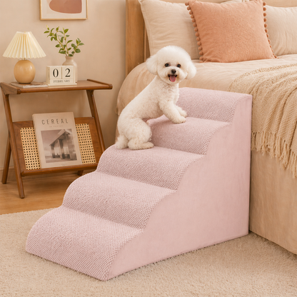 Extra Wide Foam Dog Stairs 5-Step – High-Density Foam Pet Steps with Non-Slip Bottom, Soft Cushioned Ramp for High Beds, Couches & Sofas | Ideal for Injured, Older Dogs & Cats | 6 Colors