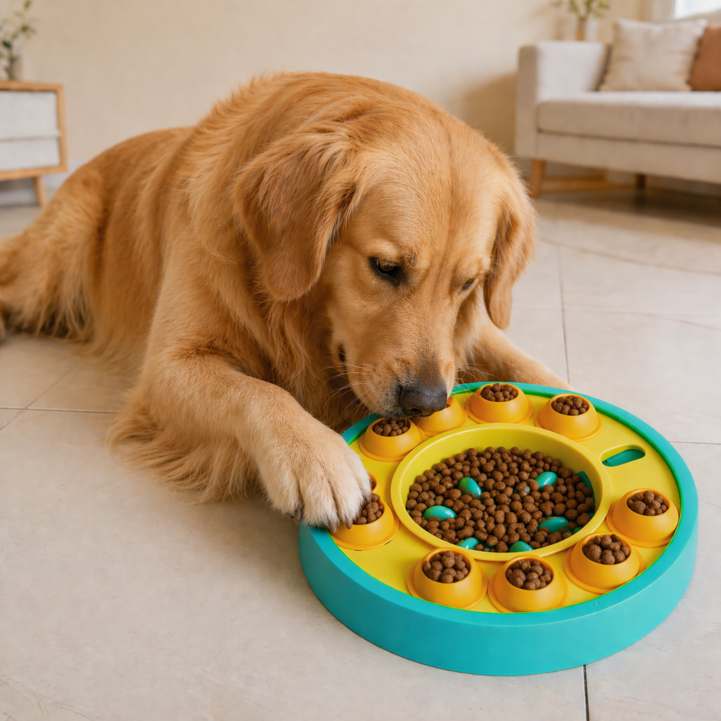 Dog Puzzle Slow Feeder Bowl – 8-Wheel Treat Dispensing IQ Toy for Small, Medium & Large Dogs | Food-Grade PP, Non-Slip Base | Anti-Gulp, Brain Training, Mental Enrichment