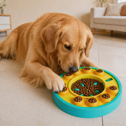 Dog Puzzle Slow Feeder Bowl – 8-Wheel Treat Dispensing IQ Toy for Small, Medium & Large Dogs | Food-Grade PP, Non-Slip Base | Anti-Gulp, Brain Training, Mental Enrichment