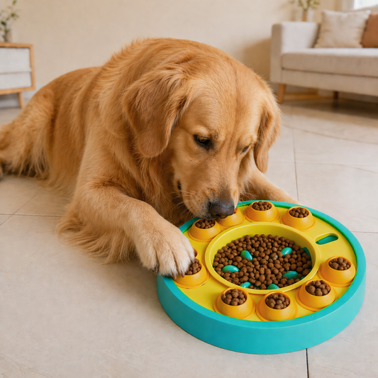 Dog Puzzle Slow Feeder Bowl – 8-Wheel Treat Dispensing IQ Toy for Small, Medium & Large Dogs | Food-Grade PP, Non-Slip Base | Anti-Gulp, Brain Training, Mental Enrichment